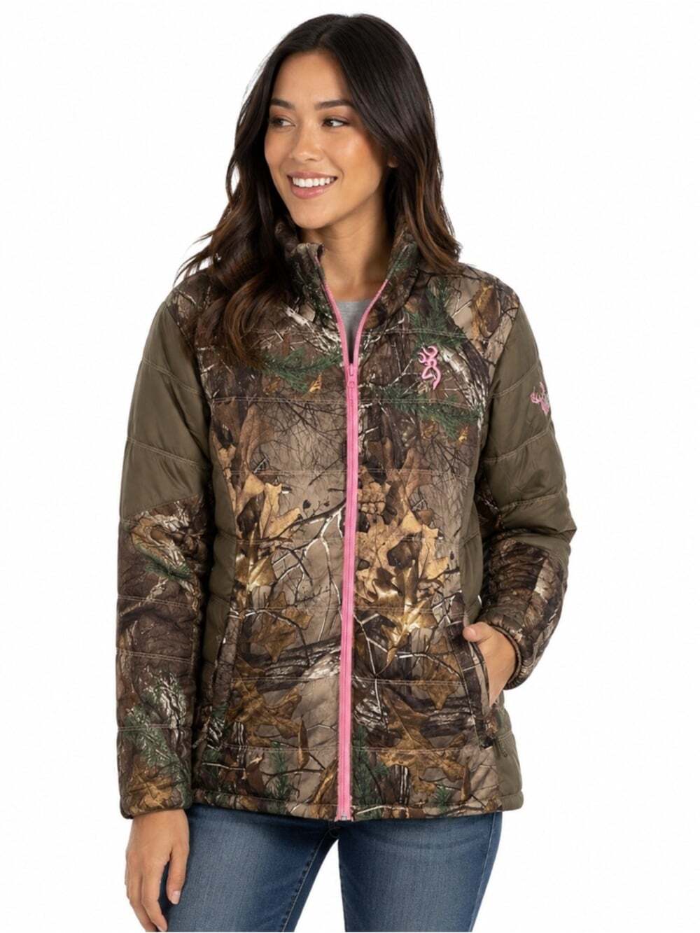 Browning Camouflage Puffer Jacket Women's Large Full Zip Packable